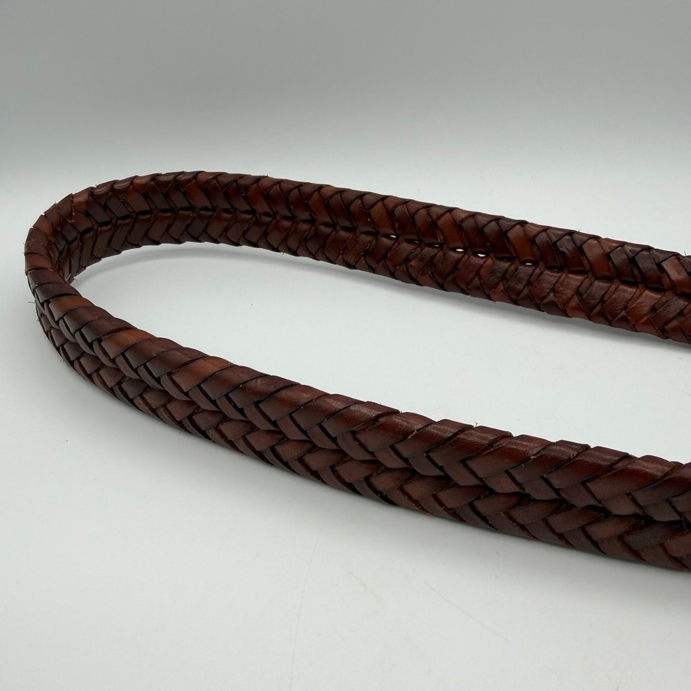 Coach Brown Braided Leather Belt Size 40 Woven Leather Silver Buckle Made In Ind - Picture 4 of 6
